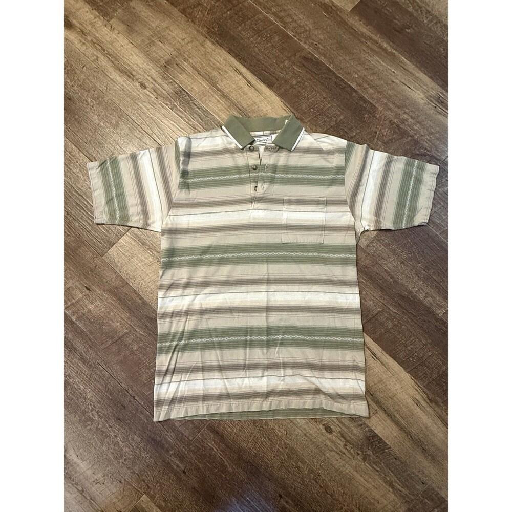 Vintage Classics By Palmland Polo Shirt Striped Beige Brown Tan (Men’s Medium)